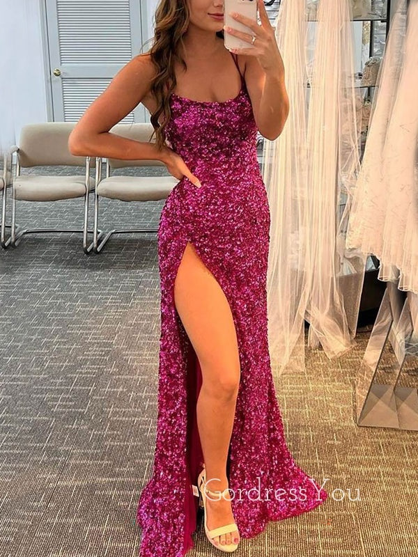 Gorgeous Spaghetti Straps Sequins Mermaid Long Evening Prom Dresses, C GordressYou Gorgeous Spaghetti Straps Sequins Mermaid Long Evening Prom Dresses, C GordressYou
