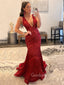 Elegant Deep V-neck Mermaid Sequins Long Evening Prom Dresses, Custom Prom Dress, GR0087