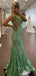 Elegant Deep V-neck Mermaid Sequins Long Evening Prom Dresses, Custom Prom Dress, GR0087