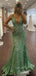 Elegant Deep V-neck Mermaid Sequins Long Evening Prom Dresses, Custom Prom Dress, GR0087