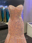 Popular Mermaid Sequins Strapless Long Evening Prom Dresses, Custom Prom Dress, GR0090