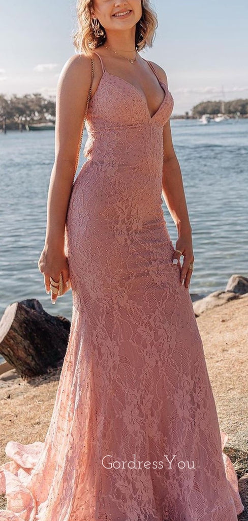 Elegant Mermaid Lace Spaghetti Straps Long Evening Prom Dresses, Custo GordressYou Elegant Mermaid Lace Spaghetti Straps Long Evening Prom Dresses, Custo GordressYou