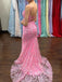 Mermaid Pink Tulle appliques Long Evening Prom Dresses, Custom Prom Dress, GR0092