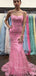 Mermaid Pink Tulle appliques Long Evening Prom Dresses, Custom Prom Dress, GR0092