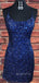 Spaghetti Straps Backless Navy Blue Sequins Short Homecoming Dresses, HM1002