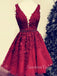 A-line Red Tulle V-neck Appliques Short Homecoming Dresses, HM1003