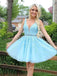 A-line Sky Blue Tulle Appliques V-neck Short Homecoming Dresses, HM1004