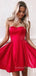 A-line Red Satin Strapless Short Homecoming Dresses, HM1005