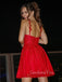 A-line Red Tulle Appliques Spaghetti Straps Short V-neck Homecoming Dresses, HM1006