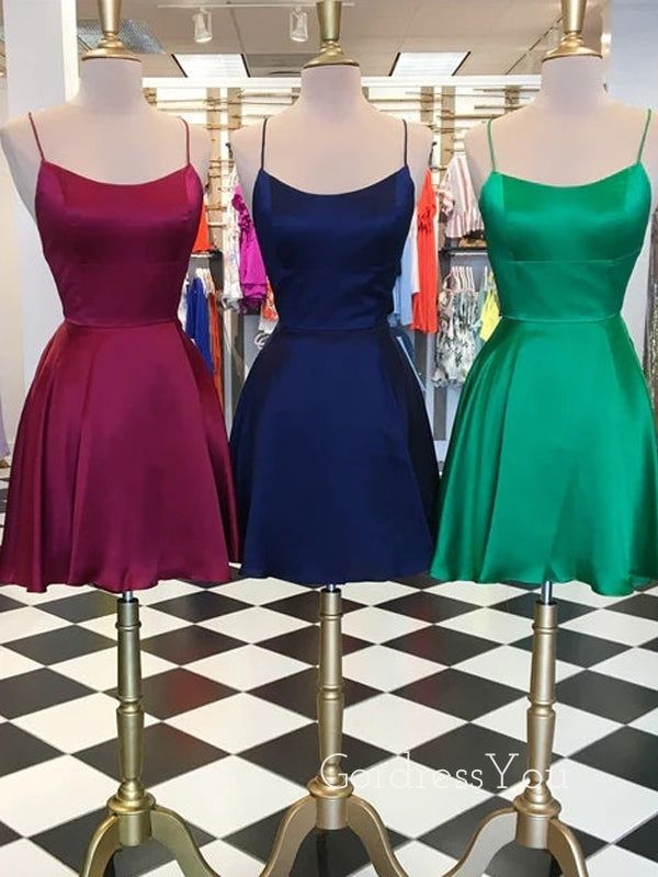 Sexy Spaghetti Straps Royal Blue Satin Short Backless Homecoming Dresses, HM1008