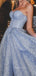 A-line Dusty Blue Sparkly Short Side Slit Strapless Homecoming Dresses, HM1010