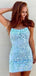 Blue Tulle Appliques Spaghetti Straps Backless Short Homecoming Dresses, HM1016