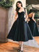 A-line Black Satin Spaghetti Straps Sweet Heart Short Homecoming Dresses, HM1020