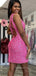 One Shoulder Hot Pink Sequins Short Backless Homecoming Dresses, HM1024