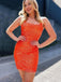 Orange Sequins Spaghetti Straps Short Backless Homecoming Dresses, HM1025