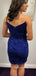 Simple Strapless Royal Blue Sequins Short V-neck Homecoming Dresses, HM1031