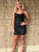 Red Sequins Spaghetti Straps Bateau Short Backless Homecoming Dresses, HM1038