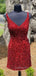 Red Sequins V-neck Spaghetti Straps Short backless Homecoming Dresses, HM1039