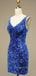 Blue Sequins V-neck Spaghetti Straps Short backless Homecoming Dresses, HM1040