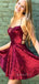 Burgundy Sequins Spaghetti Straps Short Backless Homecoming Dresses, HM1045