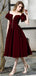 Dark red Velvet V-neck A-line Short Homecoming Dresses, HM1056