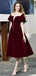 Dark red Velvet V-neck A-line Short Homecoming Dresses, HM1056