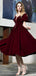 Dark red Velvet V-neck A-line Short Homecoming Dresses, HM1056