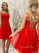 Red Tulle Appliques Spaghetti Straps A-line Short Backless Homecoming Dresses, HM1061