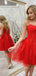 Red Tulle Appliques Spaghetti Straps A-line Short Backless Homecoming Dresses, HM1061