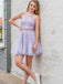 Lavender Tulle Appliques Beaded Short Halter Homecoming Dresses, HM1062