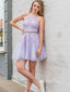 Lavender Tulle Appliques Beaded Short Halter Homecoming Dresses, HM1062