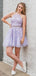 Lavender Tulle Appliques Beaded Short Halter Homecoming Dresses, HM1062