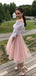 Two Pieces Off Shoulder Half Sleeves Short A-line Homecoming Dresses, HM1063