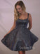 Dark Navy Sparkly Spaghetti Straps A-line Short Backless Homecoming Dresses, HM1066