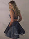 Dark Navy Sparkly Spaghetti Straps A-line Short Backless Homecoming Dresses, HM1066