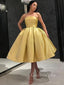 Gold Satin Strapless A-line Short Backless Homecoming Dresses, HM1067