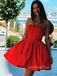 Red Satin Strapless A-line Short Backless Homecoming Dresses, HM1068