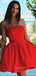 Red Satin Strapless A-line Short Backless Homecoming Dresses, HM1068