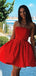 Red Satin Strapless A-line Short Backless Homecoming Dresses, HM1068