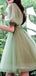 Off Shoulder A-line Tulle Half Sleeves Short Homecoming Dresses, HM1073