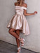 Off Shoulder A-line Satin Short Homecoming Dresses, HM1075