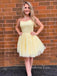 Yellow Tulle Appliques A-line Spaghetti Straps Short Homecoming Dresses, HM1079