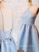 Blue Satin A-line Spaghetti Straps Short Homecoming Dresses, HM1084