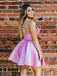 V-neck Spaghetti Straps Satin A-line Short Homecoming Dresses, HM1091