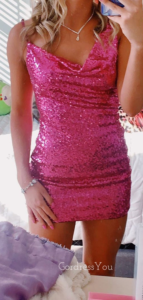 Spaghetti Straps Sequins Short Homecoming Dresses, HM1092