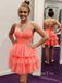 A-line Orange Tulle Spaghetti Straps Short Homecoming Dresses, HM1094