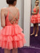 A-line Orange Tulle Spaghetti Straps Short Homecoming Dresses, HM1094