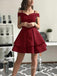 Off Shoulder Spaghetti Straps Satin A-line Short Homecoming Dresses, HM1096