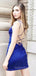 Royal Blue Satin Spaghetti Straps Mermaid Short Homecoming Dresses, HM1101