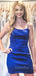 Royal Blue Satin Spaghetti Straps Mermaid Short Homecoming Dresses, HM1101